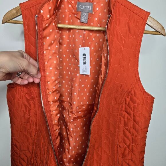 CHICOS Orange Quilted Vest with Pockets Size 0/Small - Picture 4 of 9